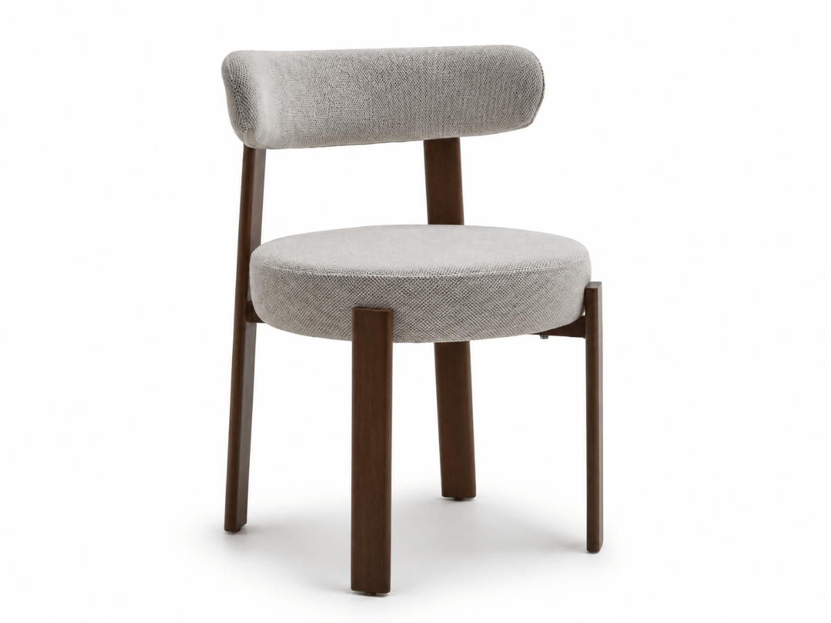 Lot de 4 chaises Odéon – assise ronde, dossier enveloppant & pieds effet bois