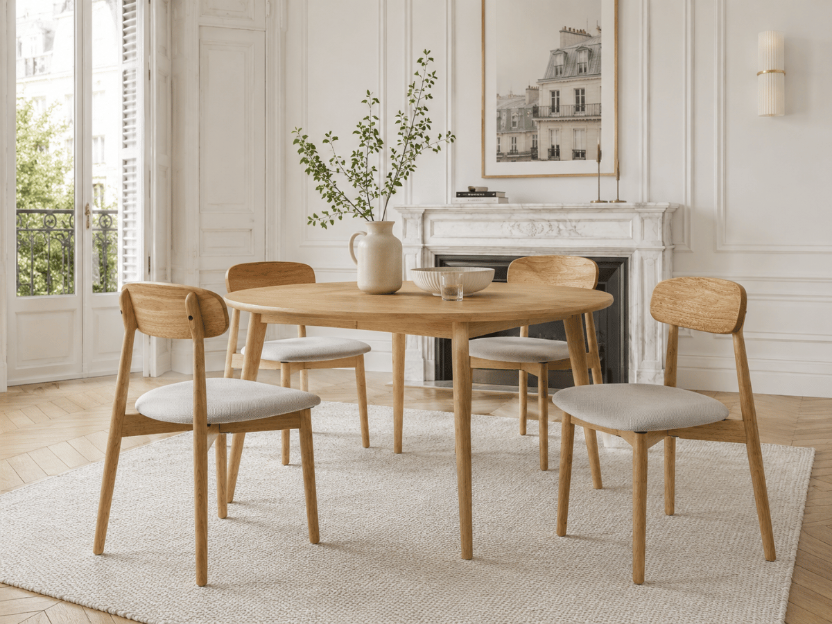 Lot de 4 chaises Varenne – bois clair, tissu doux et lignes élégantes