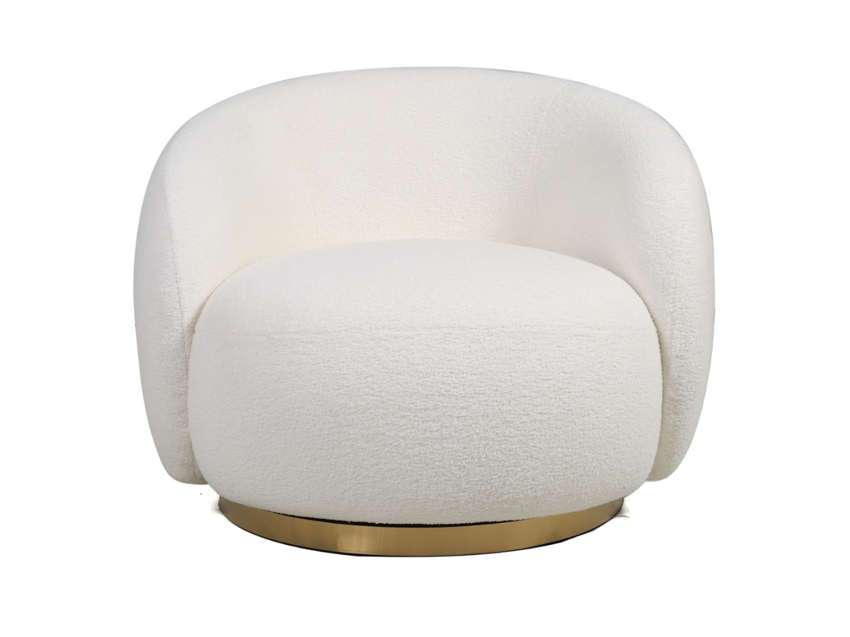 Fauteuil rotatif cocooning en bouclette blanche – Luma