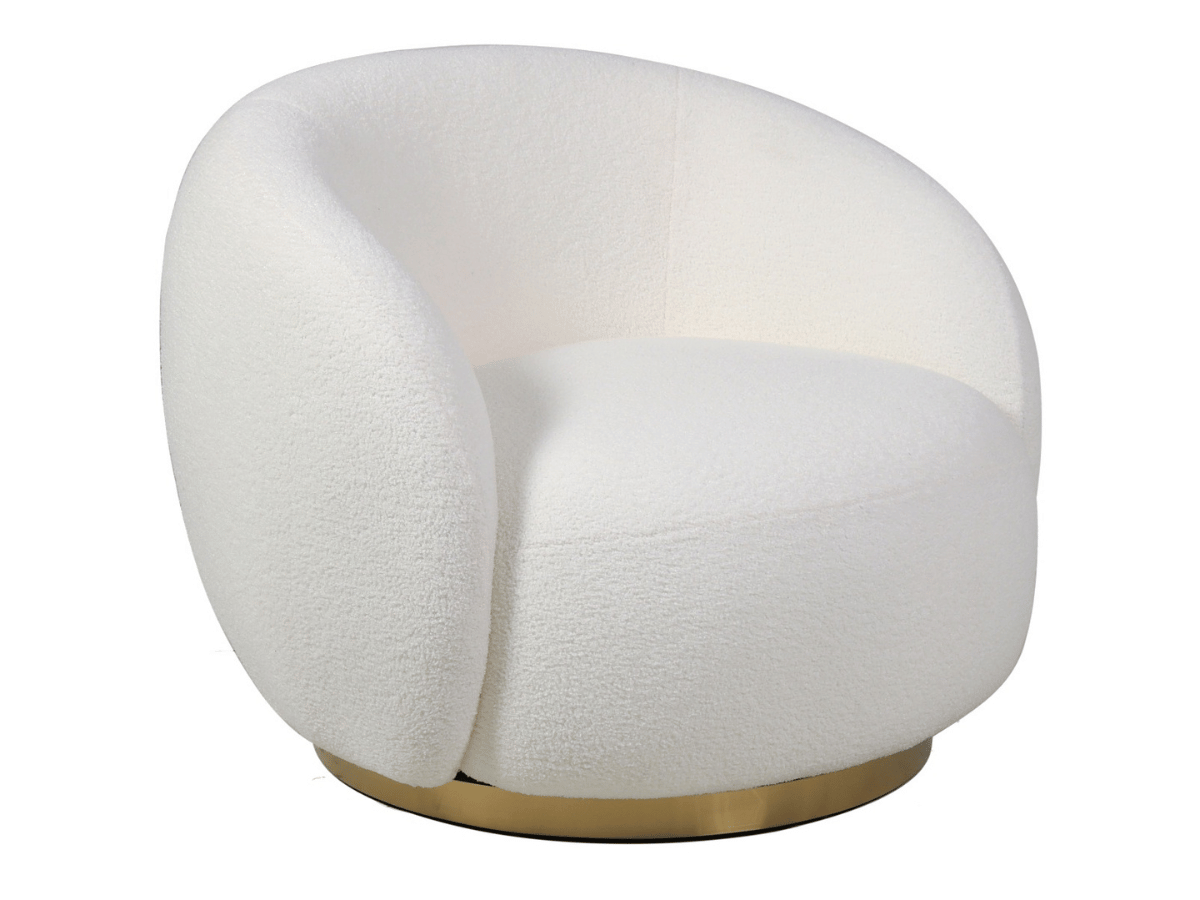 Fauteuil rotatif cocooning en bouclette blanche – Luma