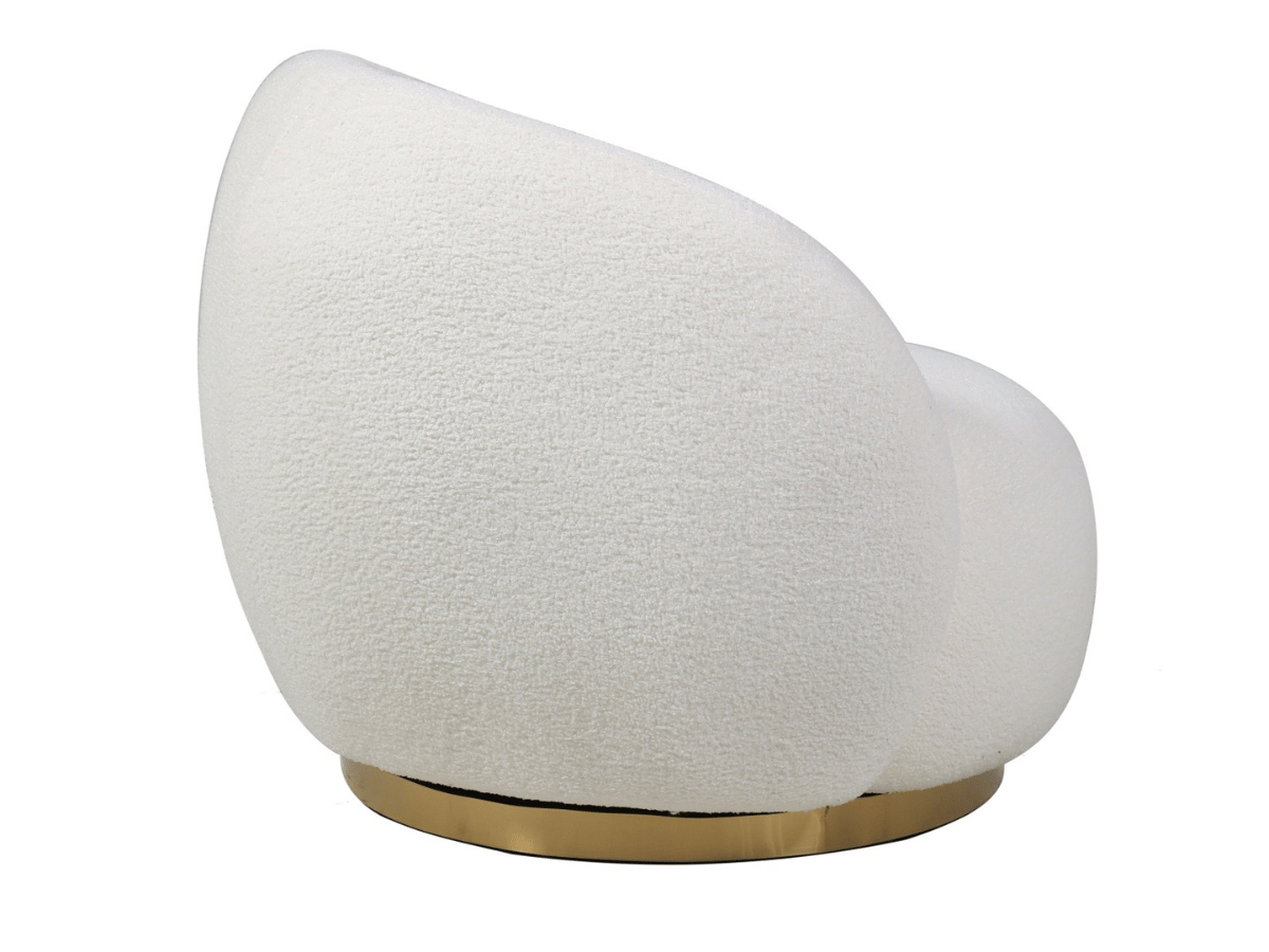 Fauteuil rotatif cocooning en bouclette blanche – Luma