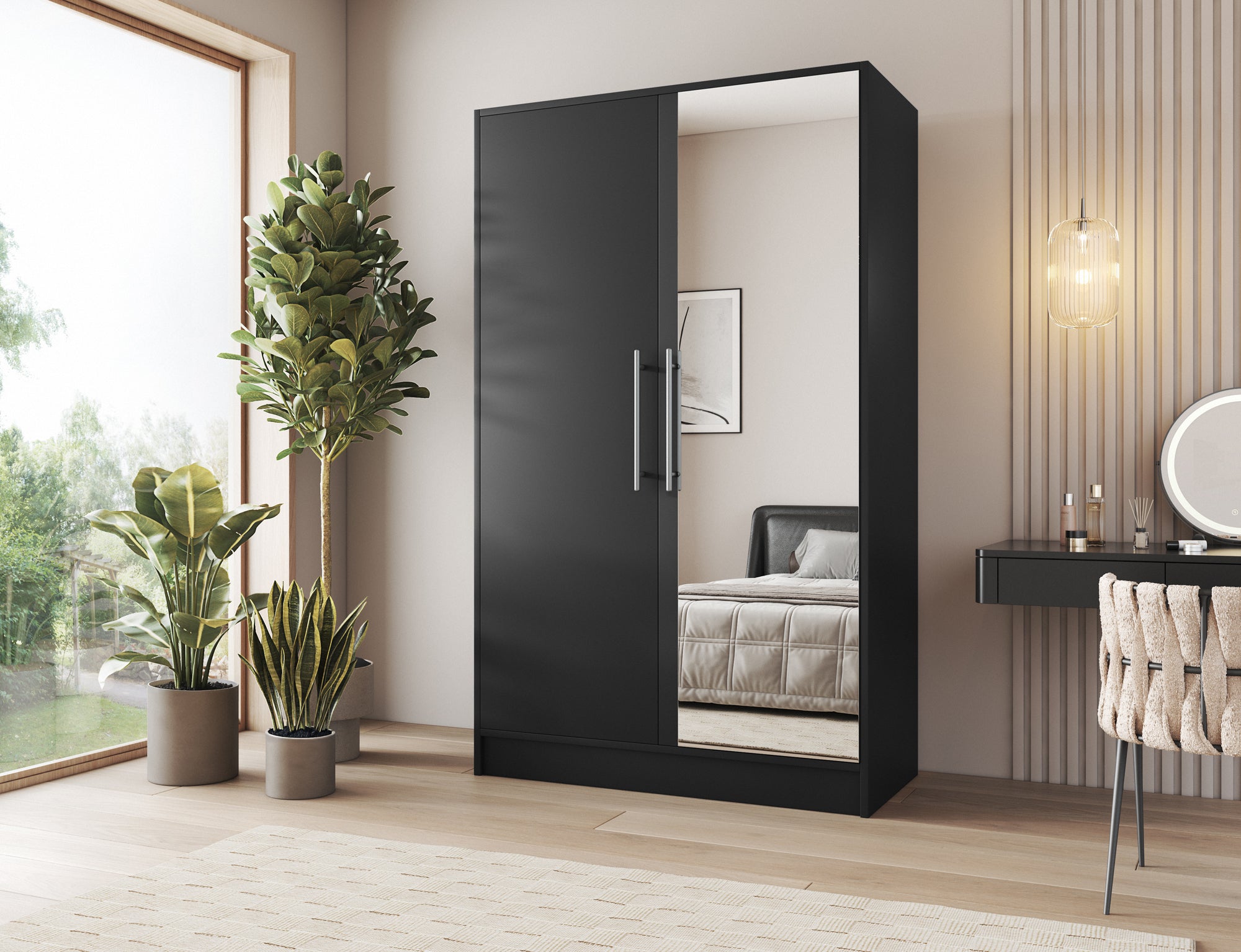 Armoire Dressing 2 Portes 120 cm – Design Moderne + Grand Rangement – Miroir Optionnel - NORVIA