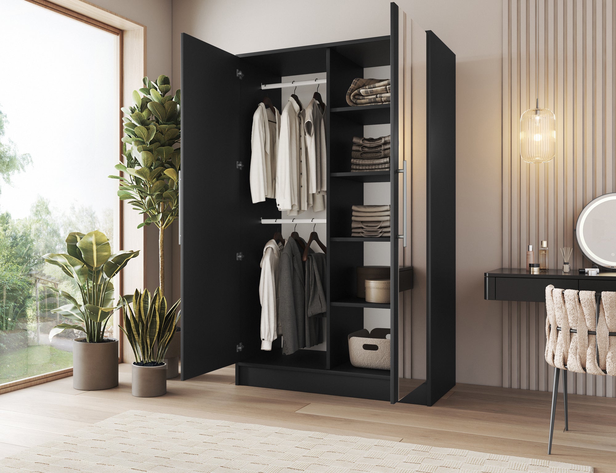 Armoire Dressing 2 Portes 120 cm – Design Moderne + Grand Rangement – Miroir Optionnel - NORVIA