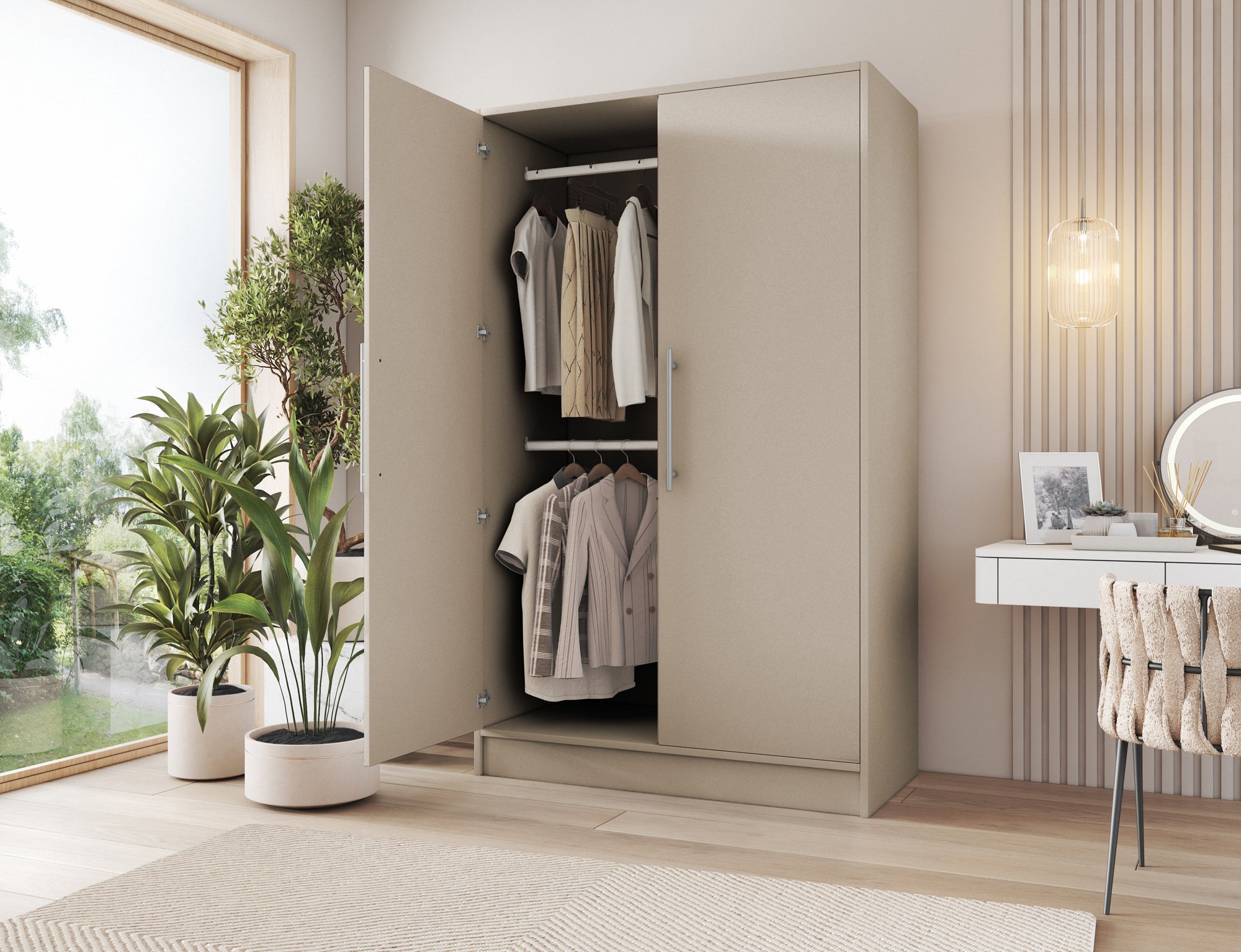 Armoire Dressing 2 Portes 120 cm – Design Moderne + Grand Rangement – Miroir Optionnel - NORVIA