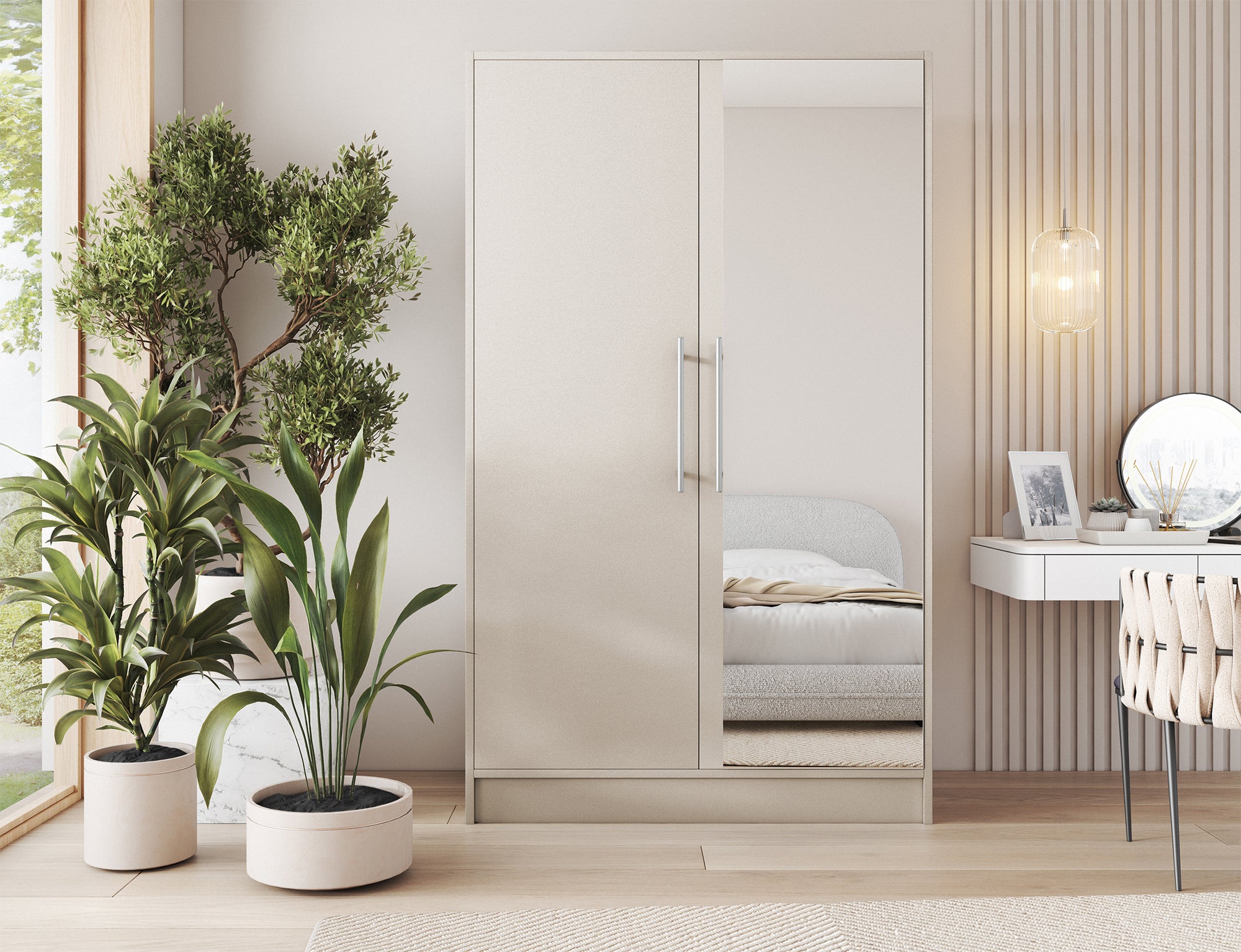 Armoire Dressing 2 Portes 120 cm – Design Moderne + Grand Rangement – Miroir Optionnel - NORVIA