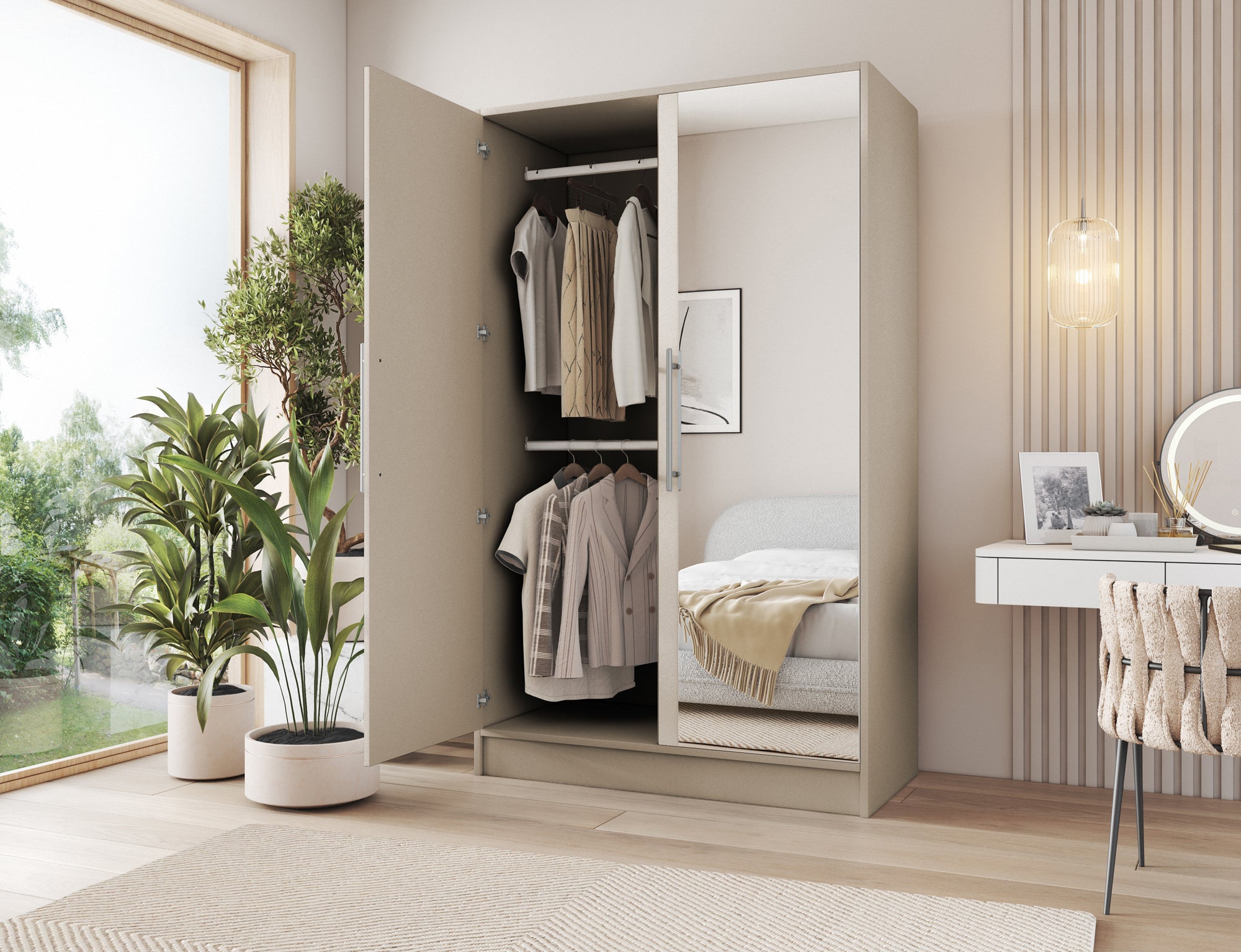 Armoire Dressing 2 Portes 120 cm – Design Moderne + Grand Rangement – Miroir Optionnel - NORVIA