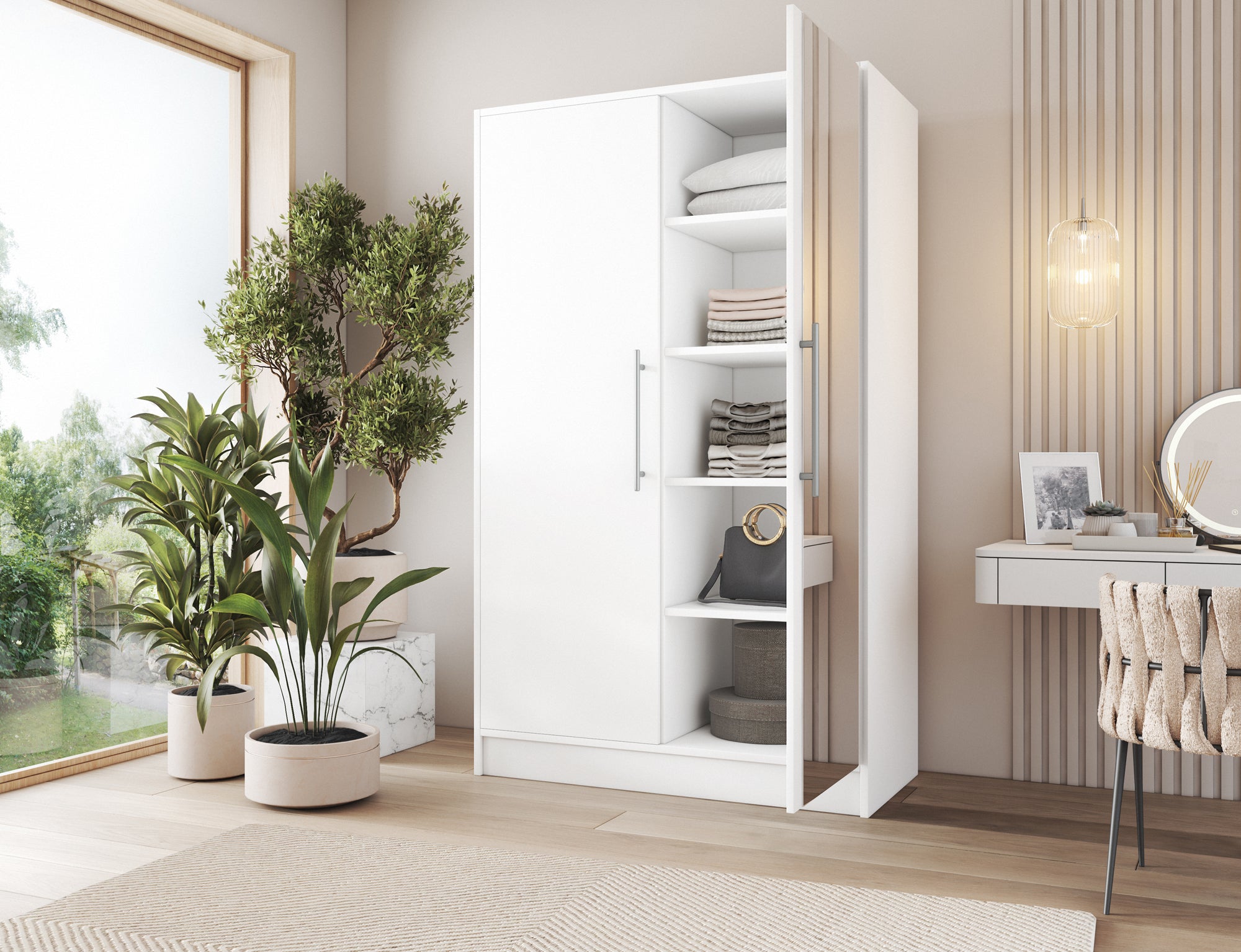 Armoire Dressing 2 Portes 120 cm – Design Moderne + Grand Rangement – Miroir Optionnel - NORVIA
