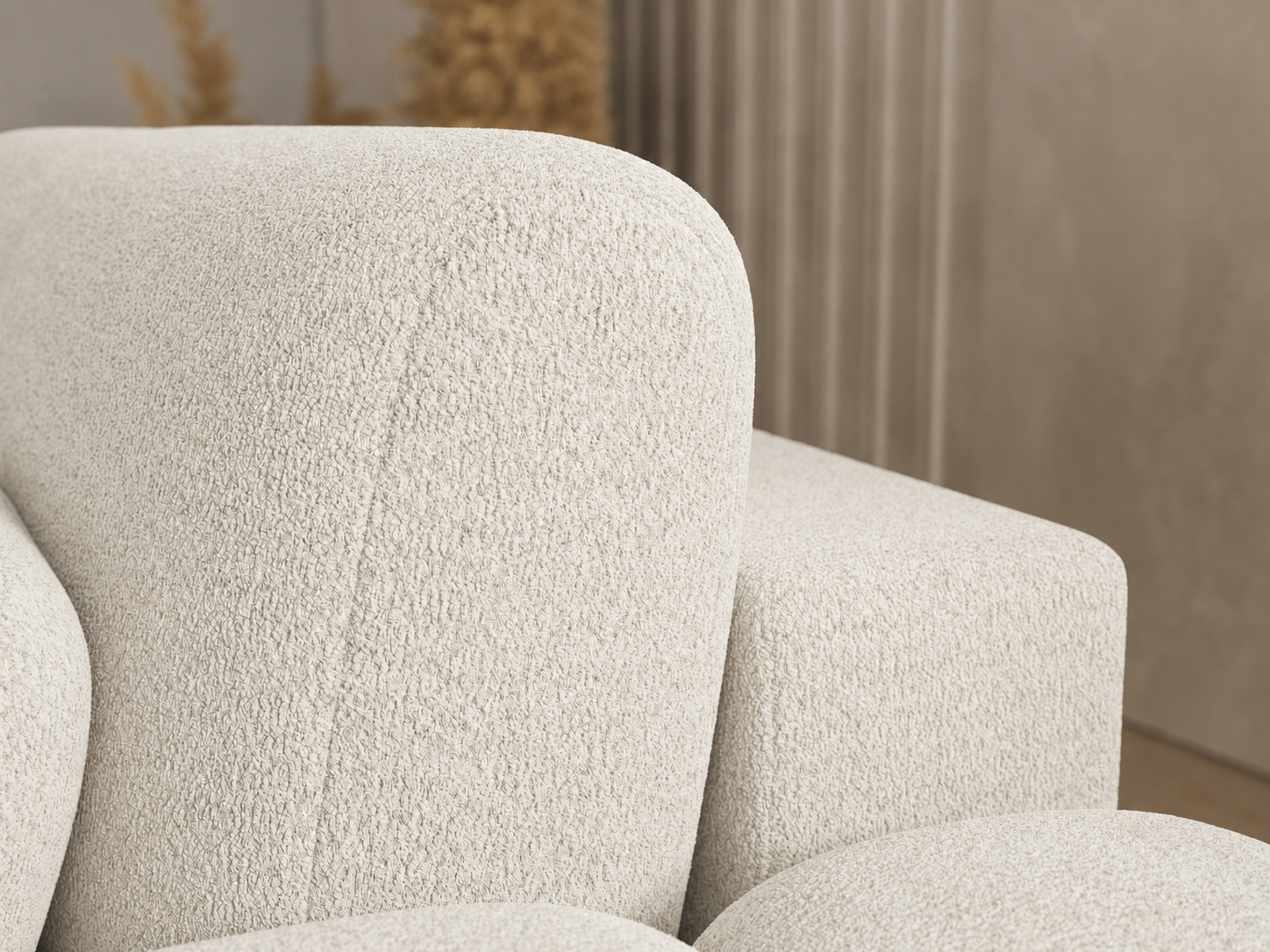 Canapé Saint-Germain – dossier et coussins, tissu boucle blanc