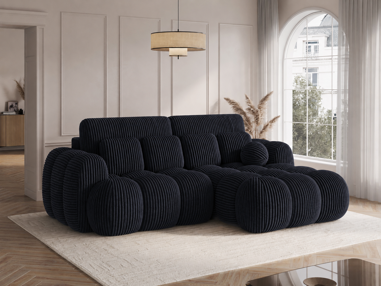 Canapé Saint-Germain converti en couchage 145x193 cm – velours côtelé noir