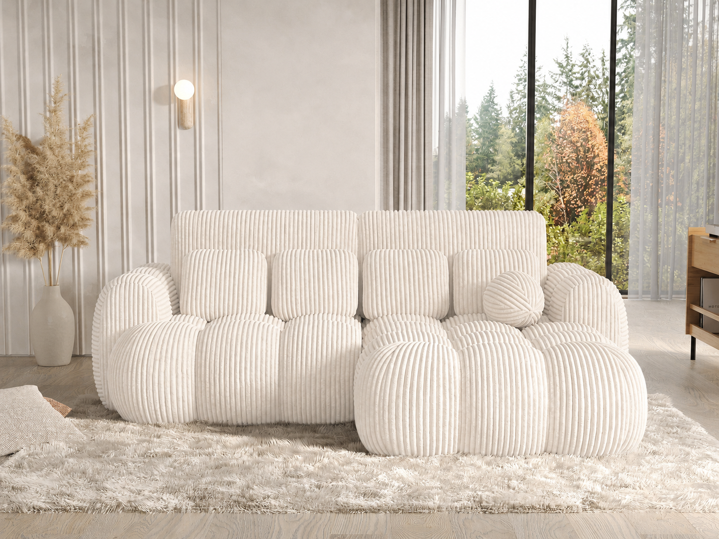 Canapé Saint-Germain converti en couchage 145x193 cm – mécanisme DL, velours côtelé beige