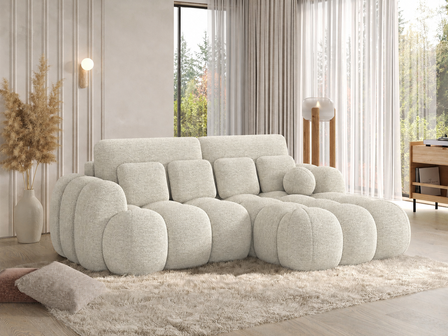 Canapé d'angle Saint-Germain – vue latérale, tissu boucle beige
