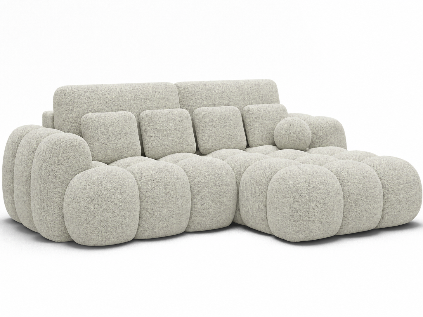 Canapé Saint-Germain angle – profil méridienne, tissu boucle beige