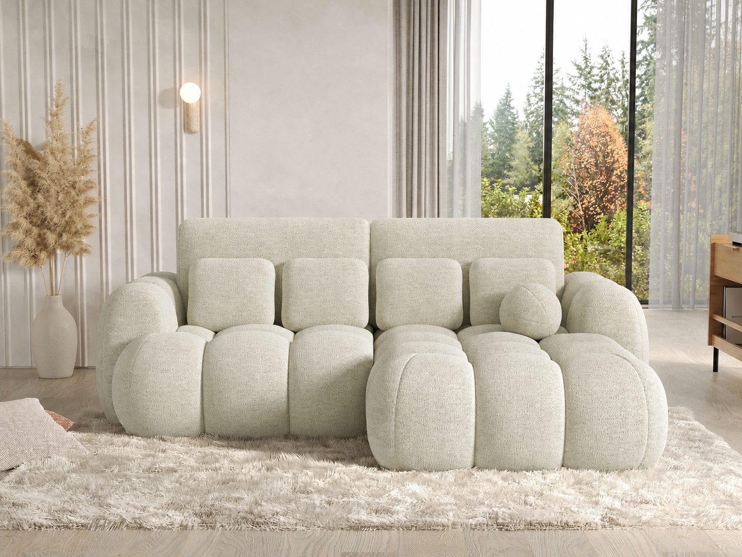 Canapé Saint-Germain converti en couchage 145x193 cm – tissu boucle beige