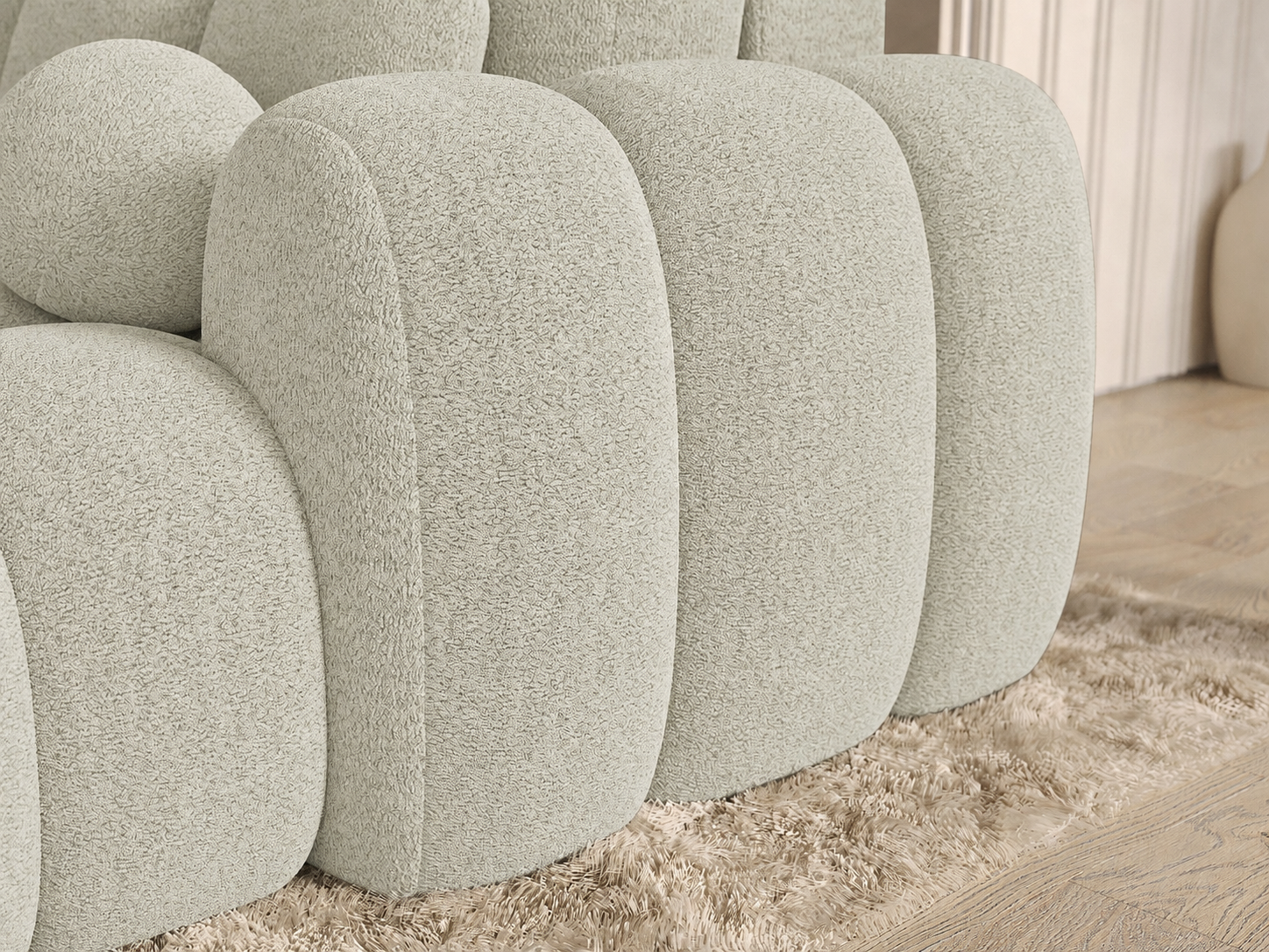 Canapé d'angle Saint-Germain – grande méridienne, tissu boucle beige