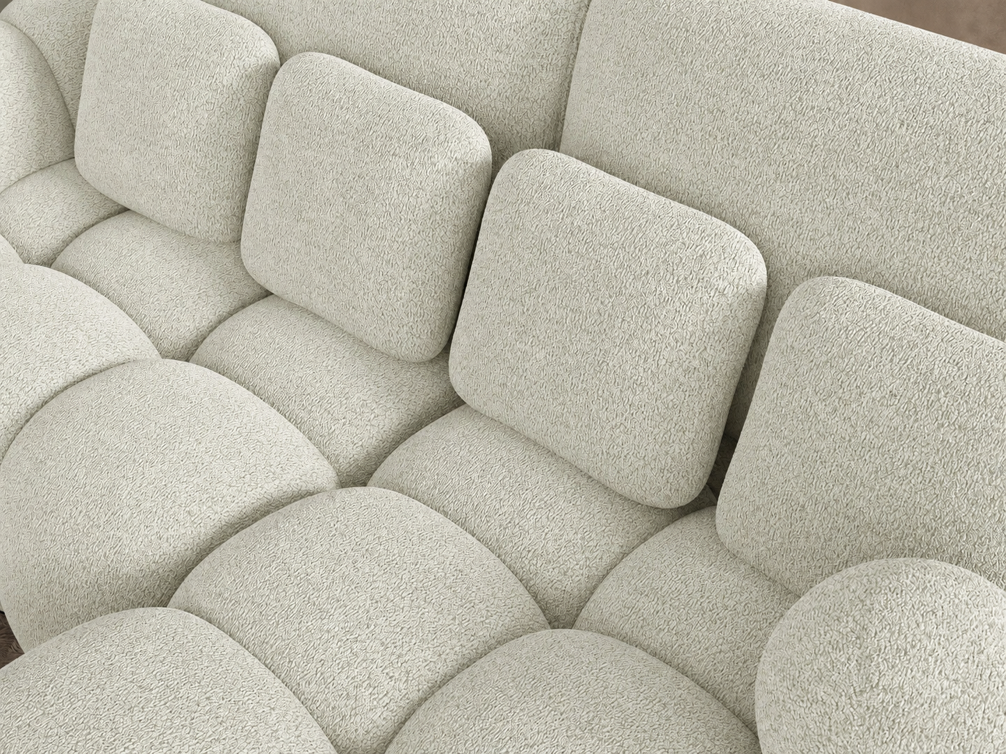 Canapé d'angle convertible Saint-Germain 4 places – vue d'angle, tissu boucle beige