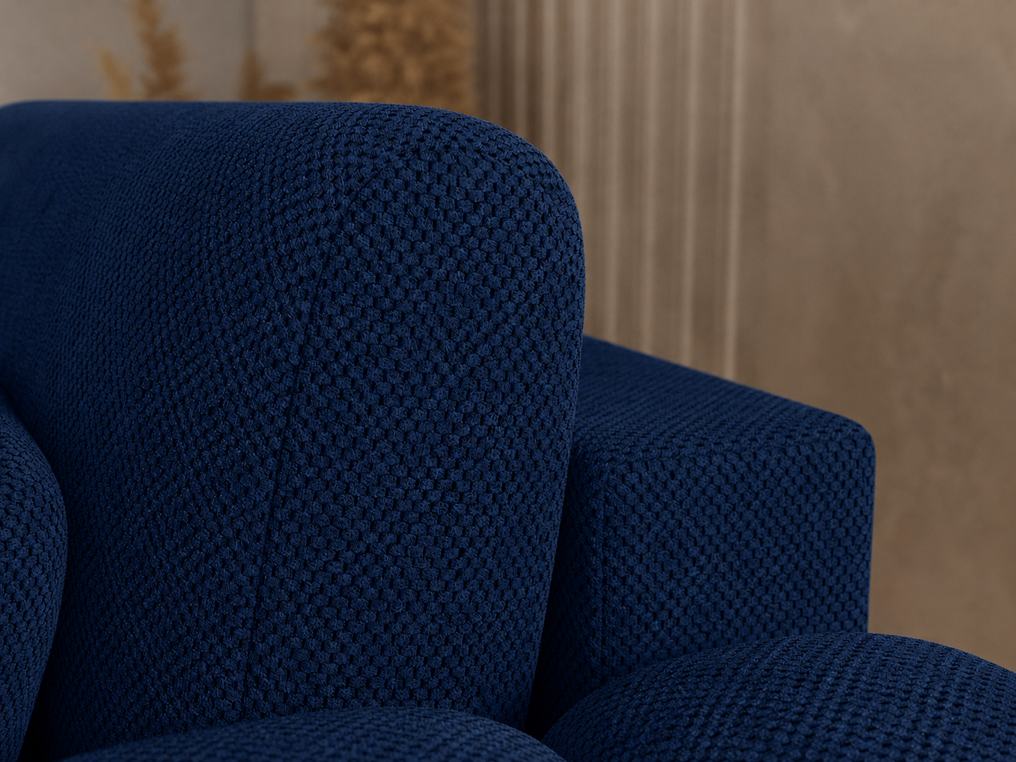 Canapé d'angle Saint-Germain – vue latérale, tissu texturé 3D bleu