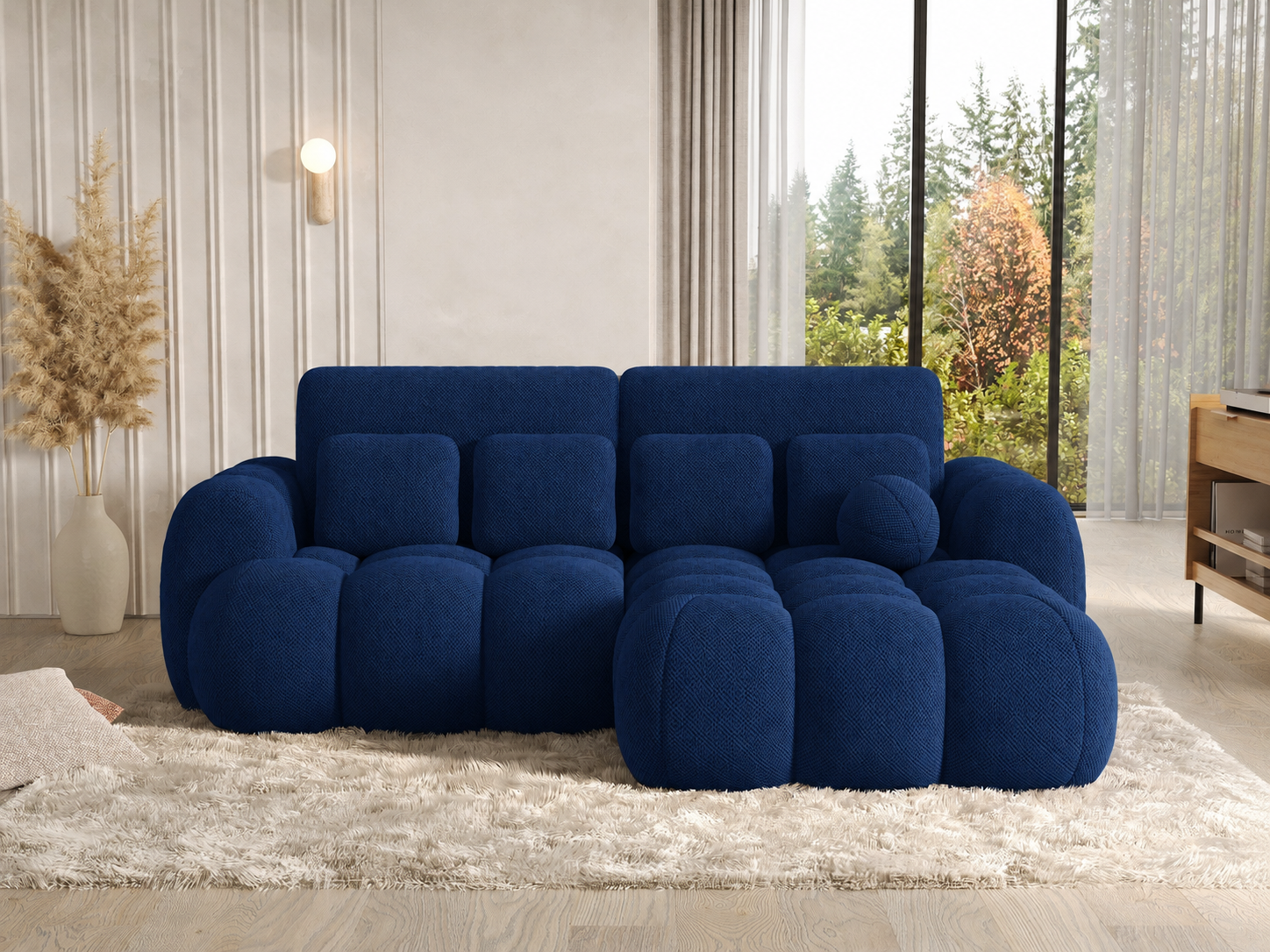 Canapé Saint-Germain converti en couchage 145x193 cm – tissu texturé 3D bleu
