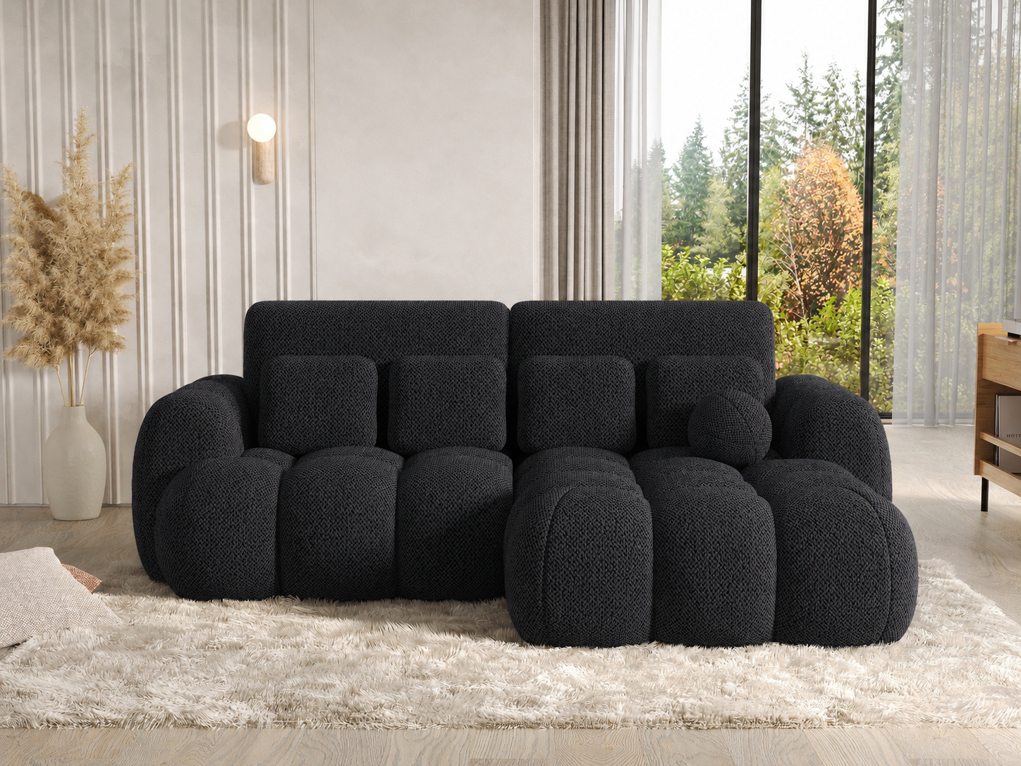 Canapé Saint-Germain avec coffre de rangement ouvert – tissu texturé 3D noir