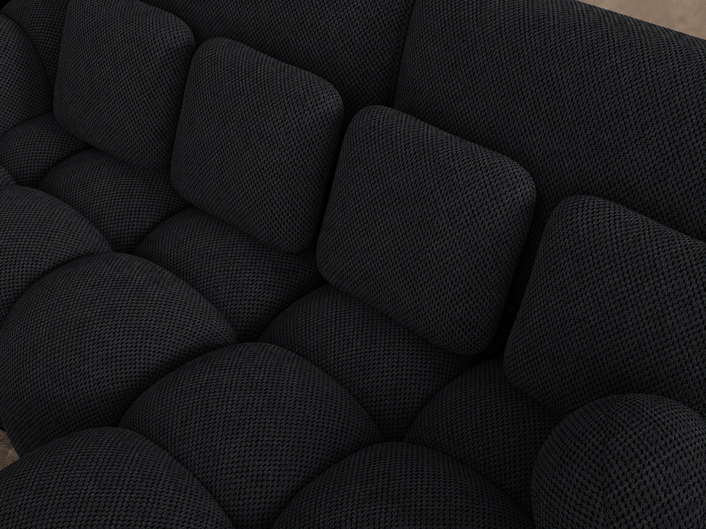 Canapé d'angle Saint-Germain – vue latérale, tissu texturé 3D noir