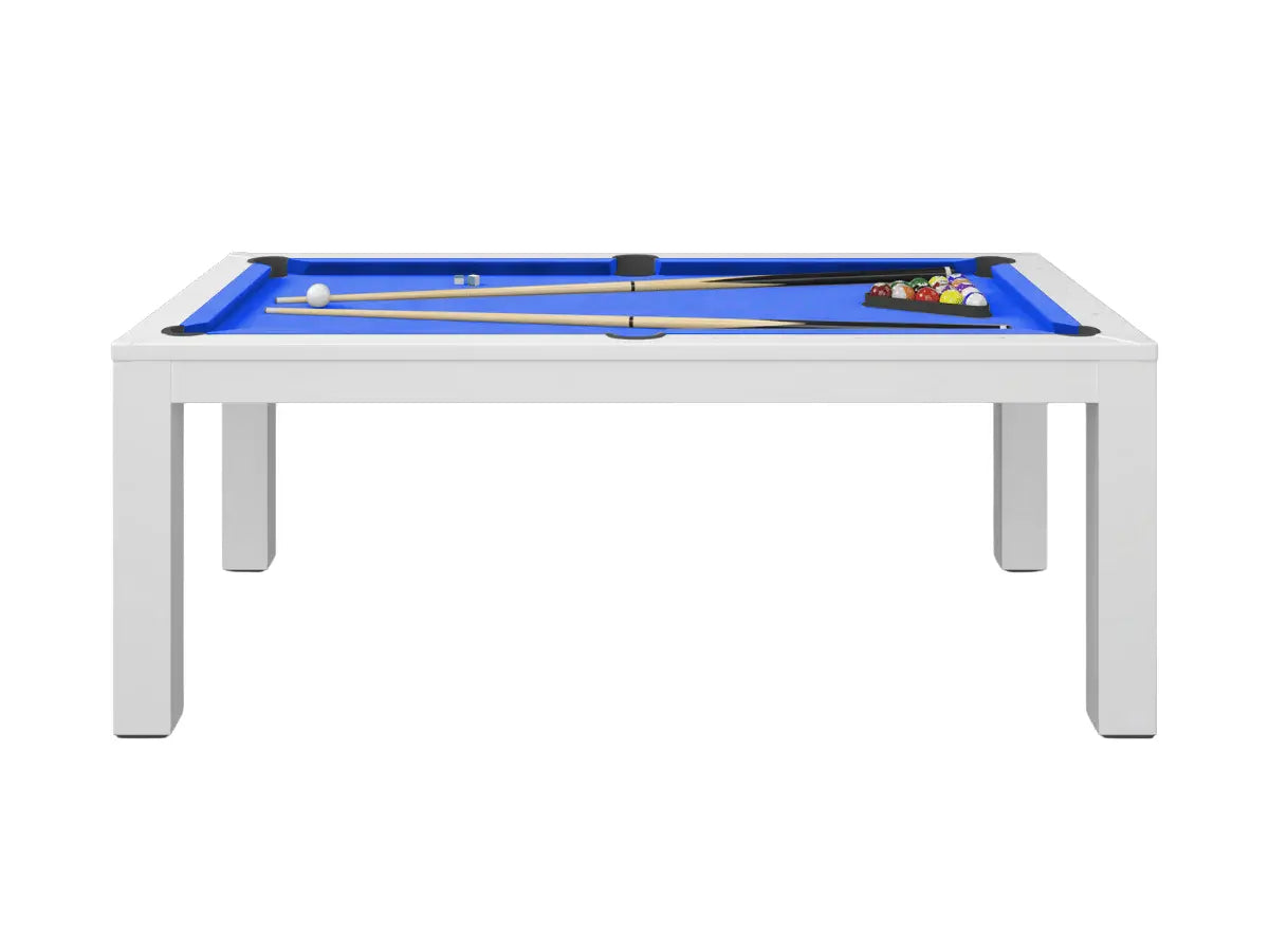 Table à manger convertible en billard blanc   Tapis-bleu-7-FT