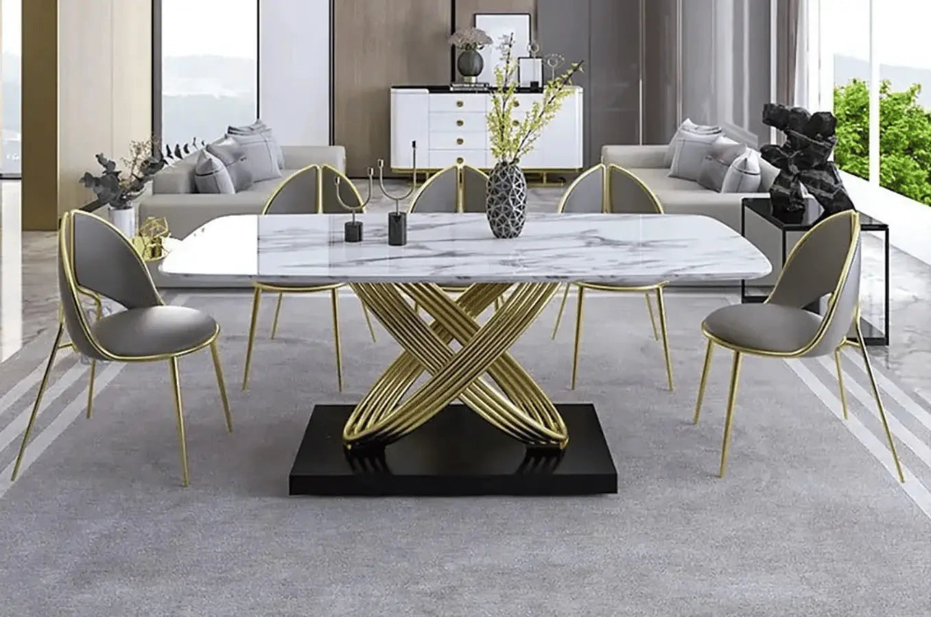 Mesa de comedor de diseño dorado - XAVIER céramique-marbre-blanc