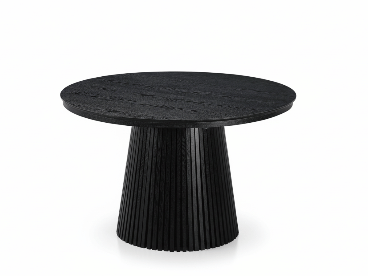 Table ronde extensible NELLA en bois – Ø 120 cm fermée / 200 cm ouverte – 2 rallonges intégrées