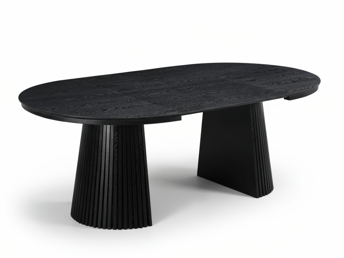 Table ronde extensible NELLA en bois – Ø 120 cm fermée / 200 cm ouverte – 2 rallonges intégrées