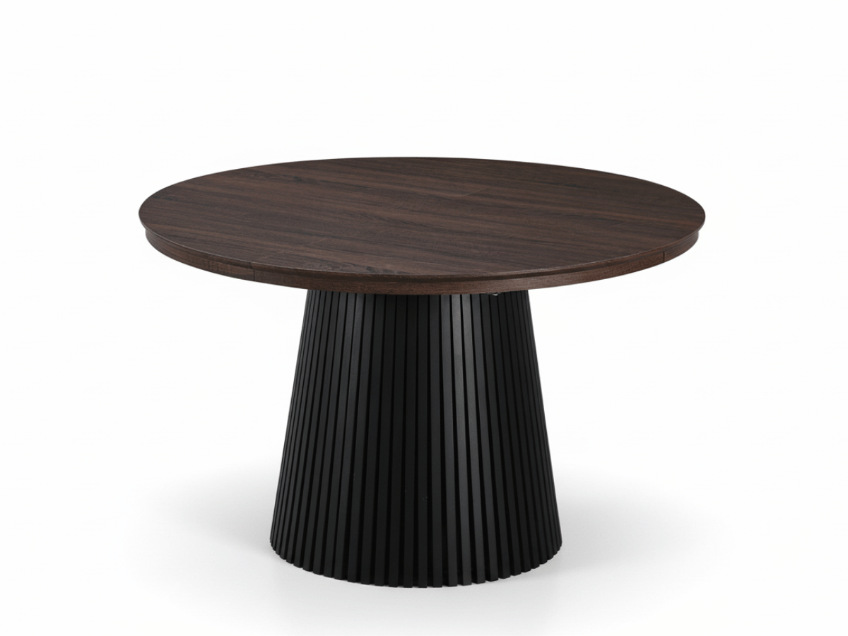 Table ronde extensible NELLA en bois – Ø 120 cm fermée / 200 cm ouverte – 2 rallonges intégrées