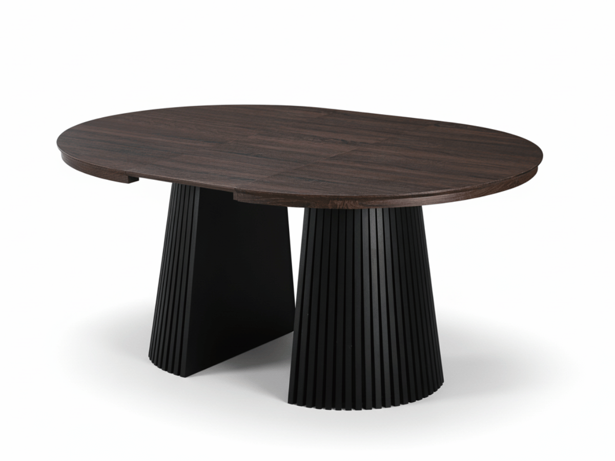 Table ronde extensible NELLA en bois – Ø 120 cm fermée / 200 cm ouverte – 2 rallonges intégrées