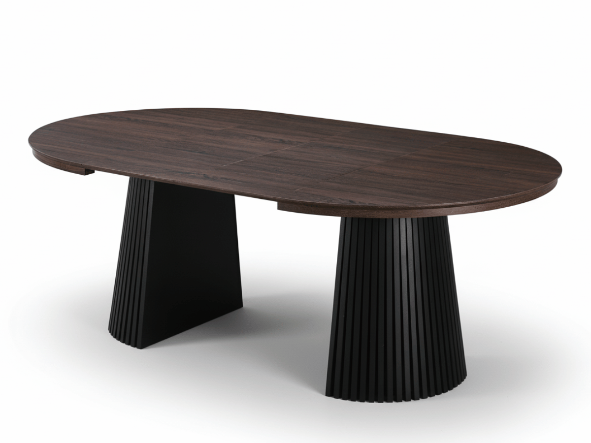 Table ronde extensible NELLA en bois – Ø 120 cm fermée / 200 cm ouverte – 2 rallonges intégrées