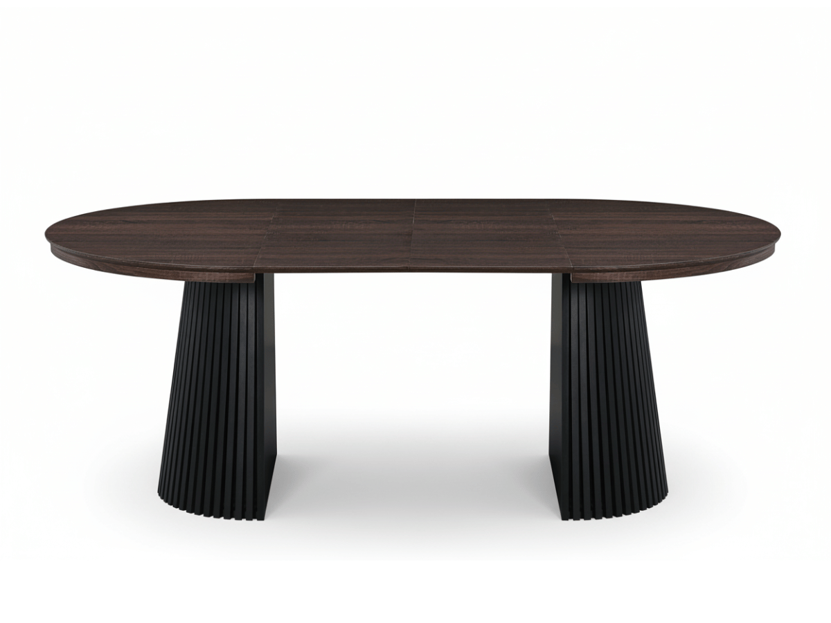 Table ronde extensible NELLA en bois – Ø 120 cm fermée / 200 cm ouverte – 2 rallonges intégrées