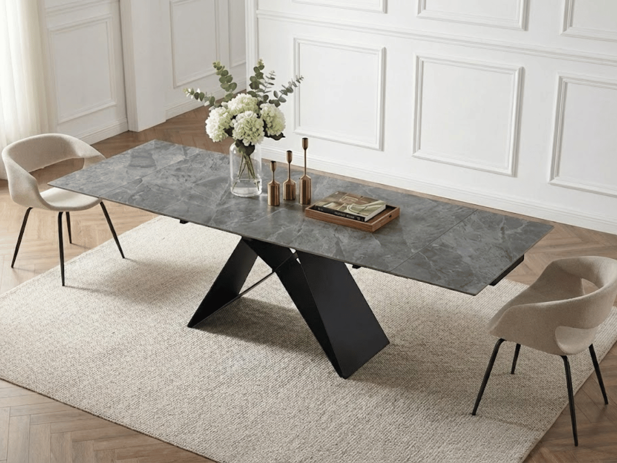 Mesa de comedor extensible MASDAR de cerámica: 180 cm cerrada / 260 cm abierta