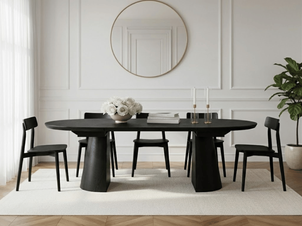 Table ronde extensible TARGA en bois – Ø 115 cm fermée / 185 cm ouverte – 2 rallonges intégrées