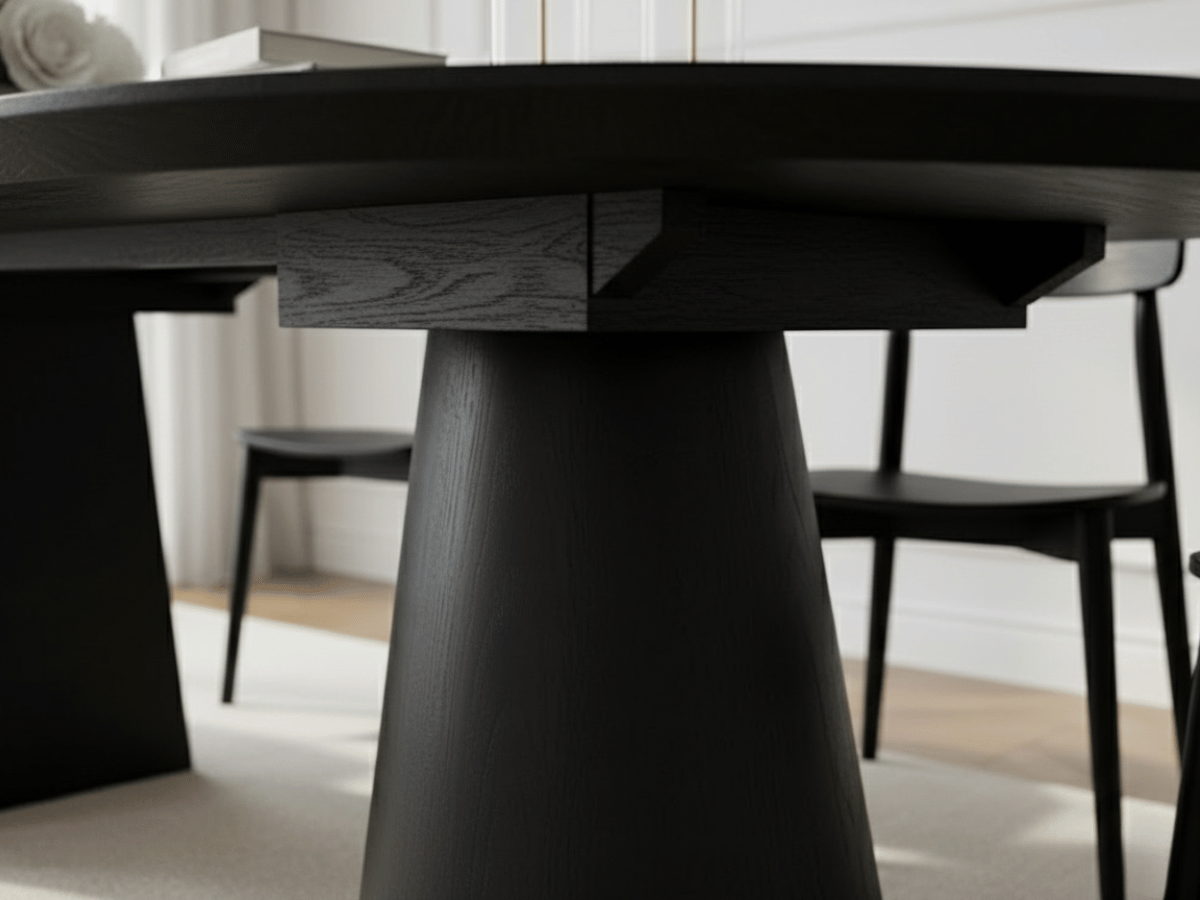 Table ronde extensible TARGA en bois – Ø 115 cm fermée / 185 cm ouverte – 2 rallonges intégrées