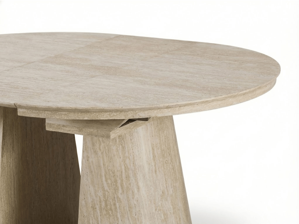 Table ronde extensible TARGA en bois – Ø 115 cm fermée / 185 cm ouverte – 2 rallonges intégrées