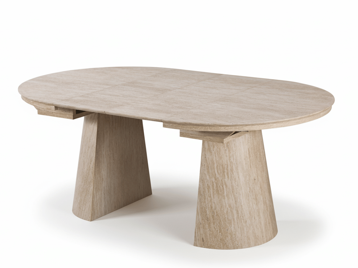 Table ronde extensible TARGA en bois – Ø 115 cm fermée / 185 cm ouverte – 2 rallonges intégrées