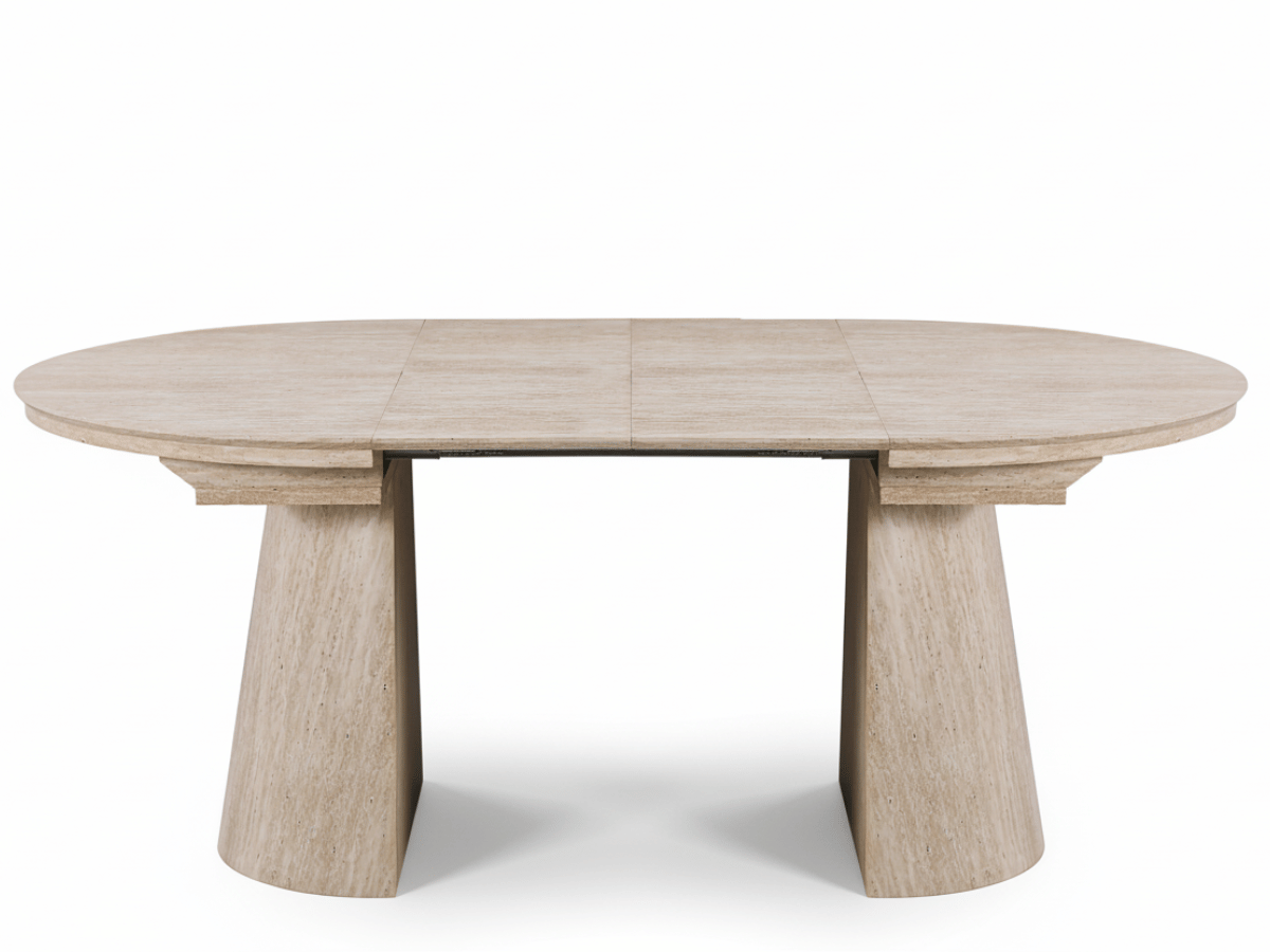 Table ronde extensible TARGA en bois – Ø 115 cm fermée / 185 cm ouverte – 2 rallonges intégrées