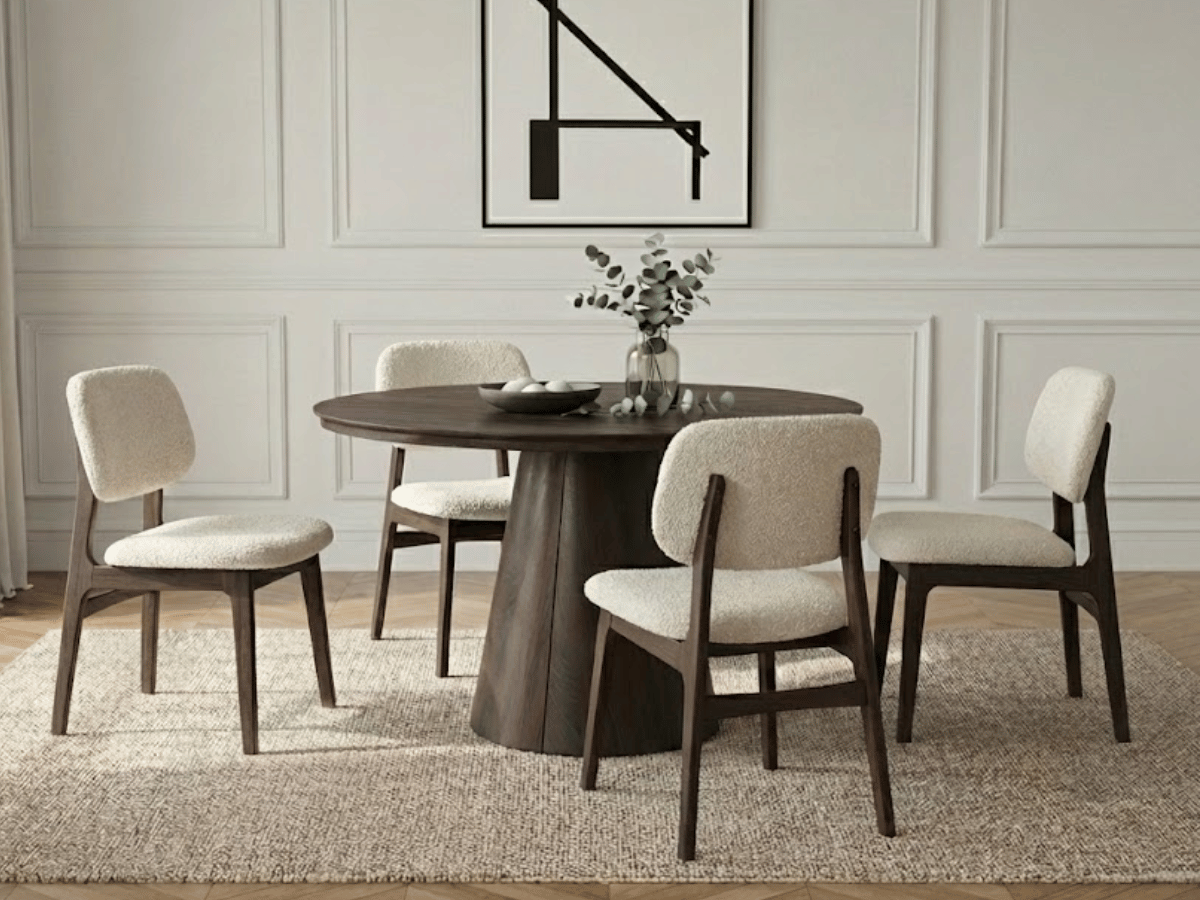 Table ronde extensible TARGA en bois – Ø 115 cm fermée / 185 cm ouverte – 2 rallonges intégrées