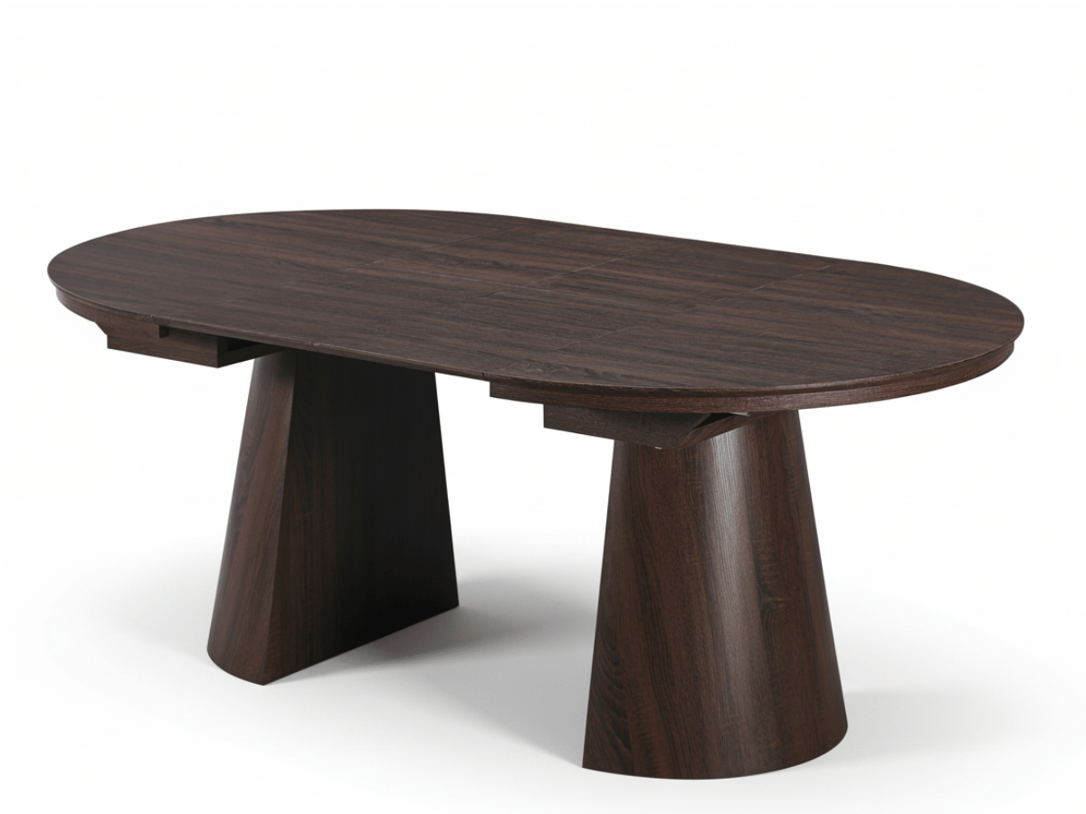 Table ronde extensible TARGA en bois – Ø 115 cm fermée / 185 cm ouverte – 2 rallonges intégrées