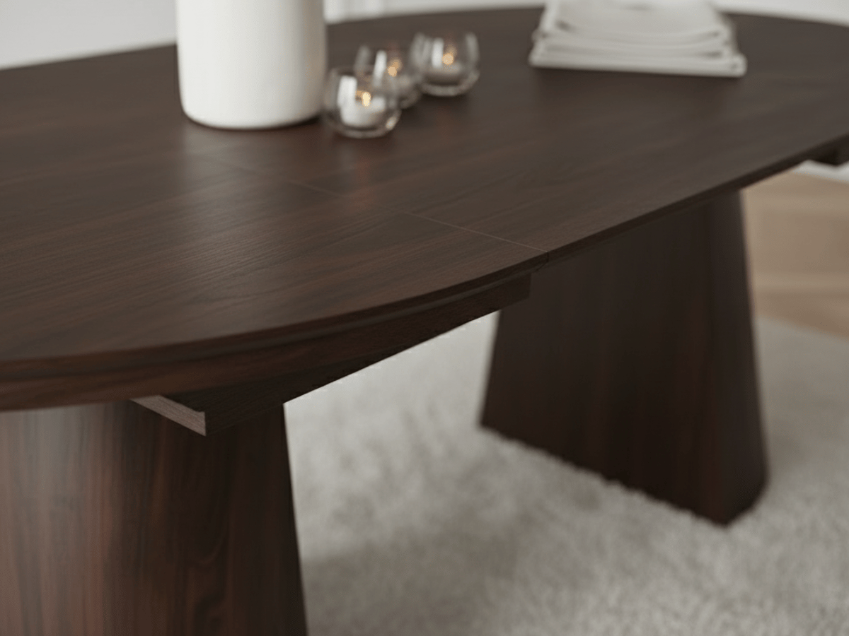 Table ronde extensible TARGA en bois – Ø 115 cm fermée / 185 cm ouverte – 2 rallonges intégrées