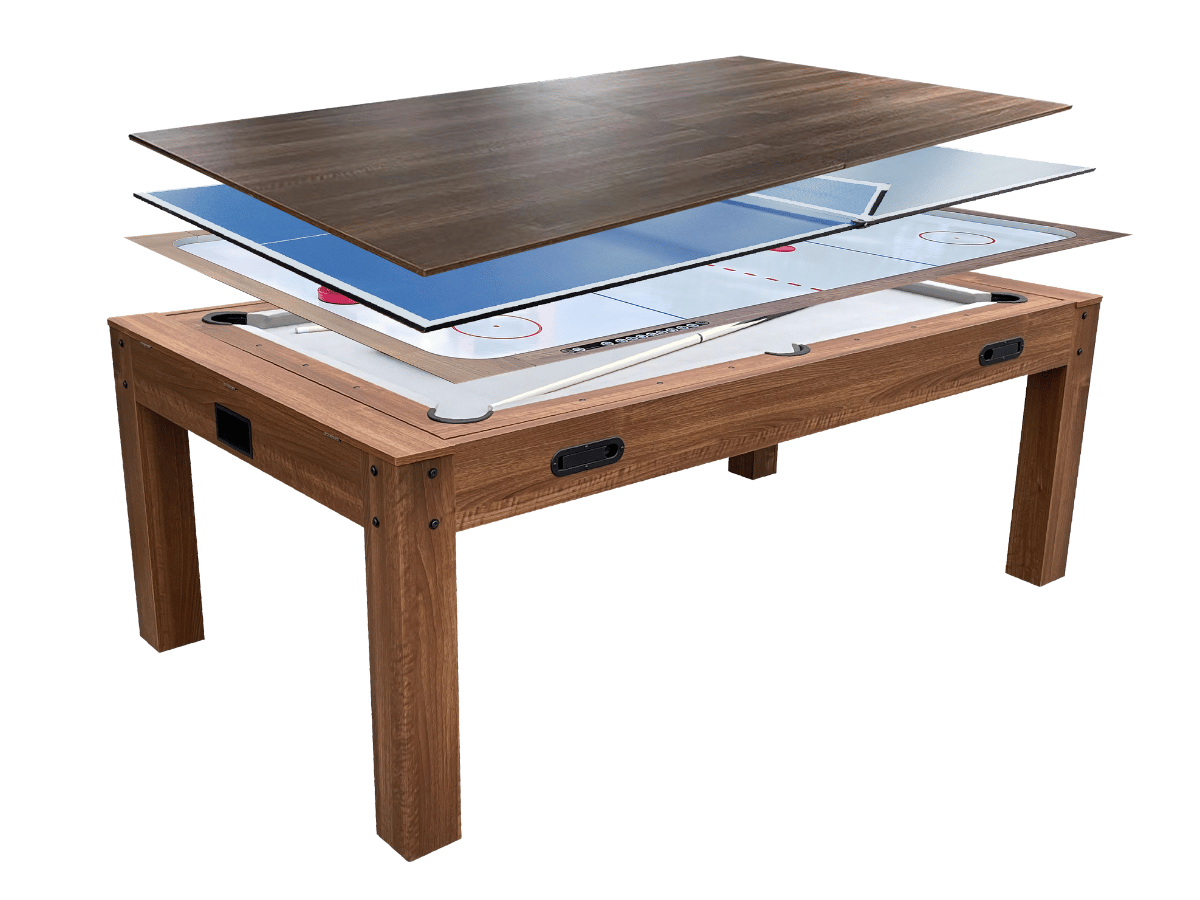 Mesa de comedor multijuegos de madera para billar, air hockey y tenis de mesa