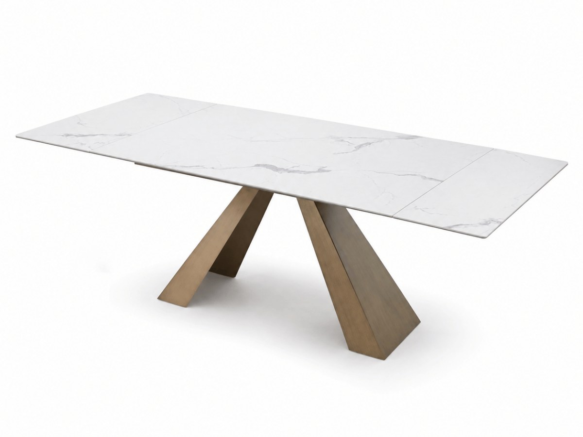 Table à manger extensible Calista – céramique marbre blanc 180 à 260 cm