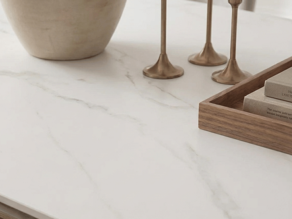 Table à manger extensible Calista – céramique marbre blanc 180 à 260 cm