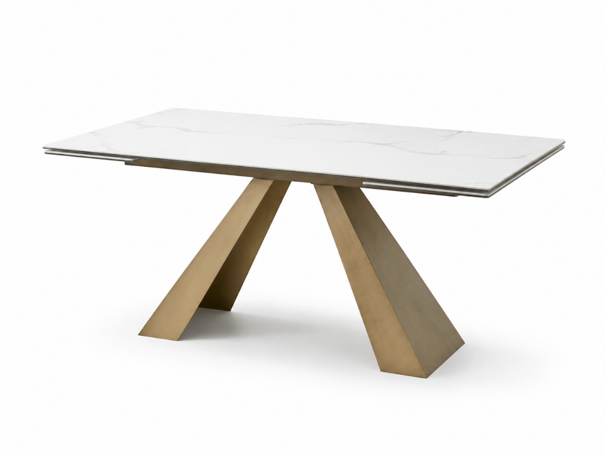 Table à manger extensible Calista – céramique marbre blanc 180 à 260 cm
