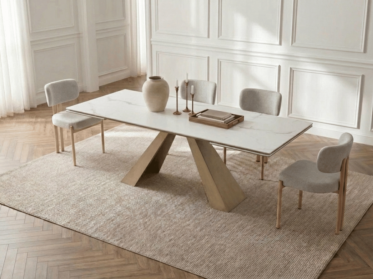 Table à manger extensible Calista – céramique marbre blanc 180 à 260 cm