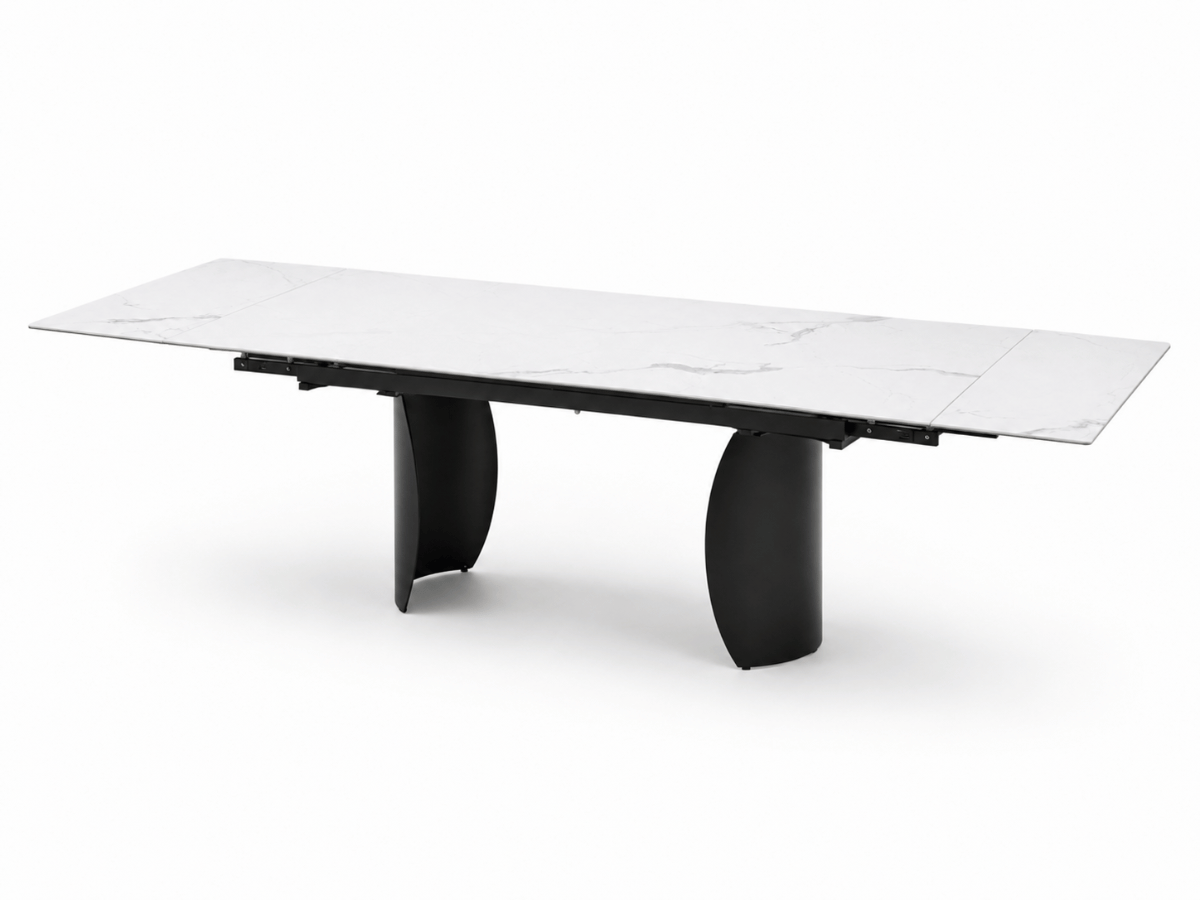 Table à manger extensible Milana 180–260 cm – Céramique effet marbre blanc