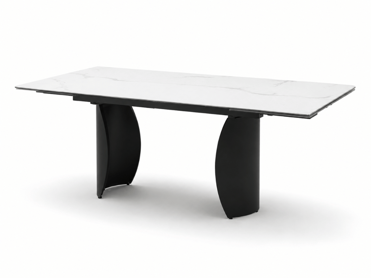 Table à manger extensible Milana 180–260 cm – Céramique effet marbre blanc