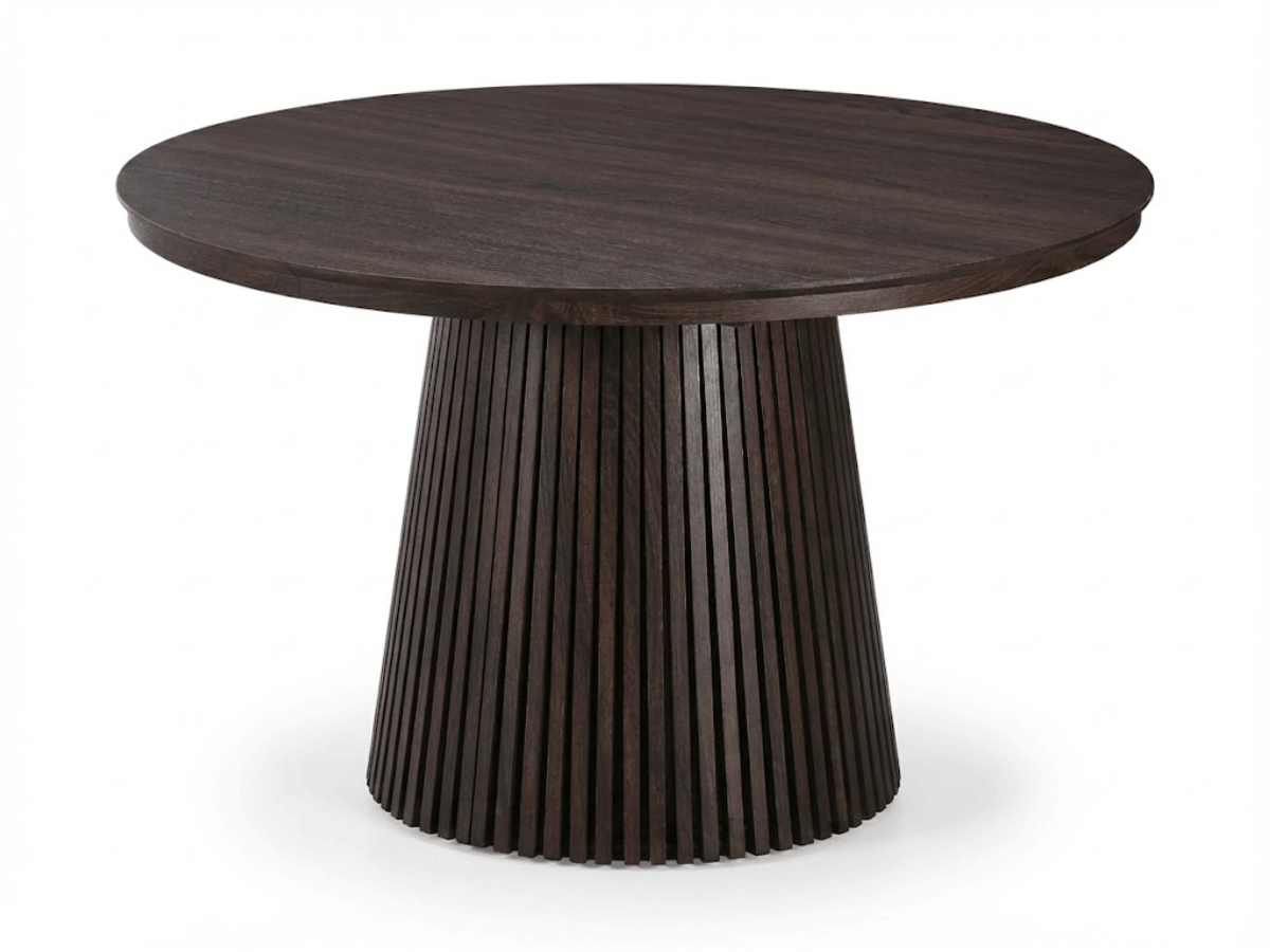 Table ronde extensible NELLA en bois – Ø 120 cm fermée / 200 cm ouverte – 2 rallonges intégrées