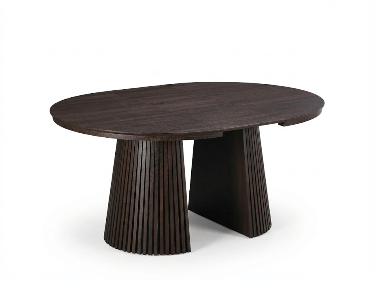 Table ronde extensible NELLA en bois – Ø 120 cm fermée / 200 cm ouverte – 2 rallonges intégrées