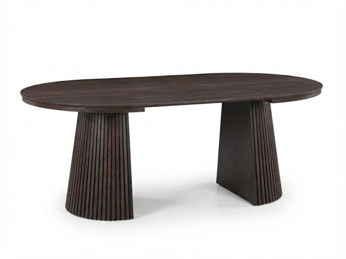 Table ronde extensible NELLA en bois – Ø 120 cm fermée / 200 cm ouverte – 2 rallonges intégrées